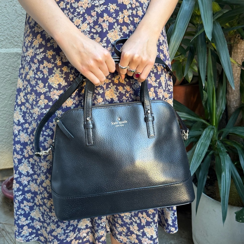 New Kate Spade Black Leather Satchel Bag with Gold Hardware